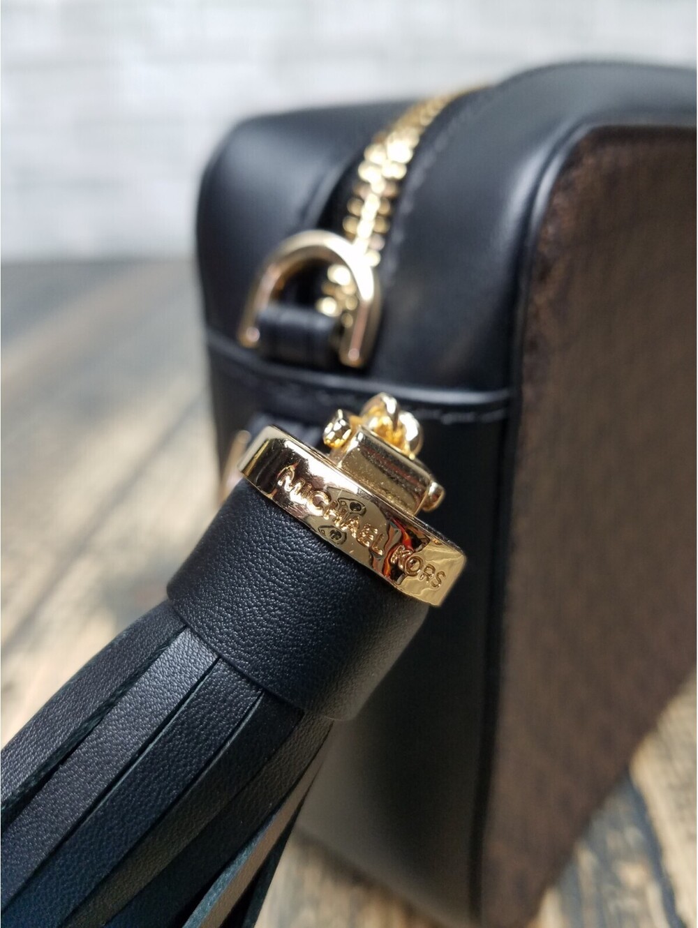 Michael Kors Jet Set Medium Camera Calf Hair Black Brown Multi Crossbody Bag + - Picture 13 of 14